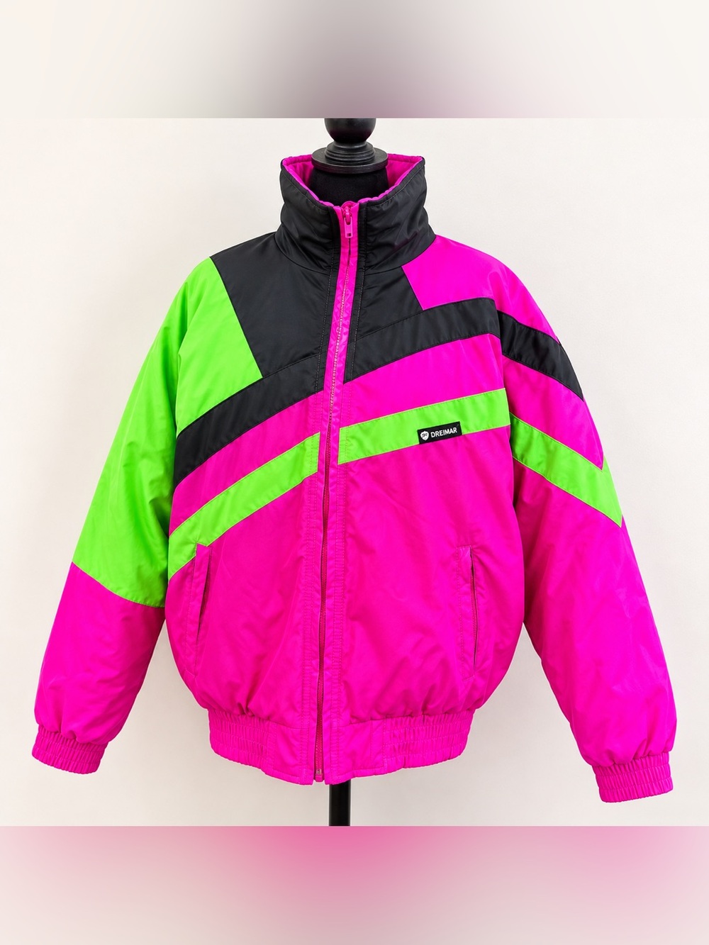 Vintage Dreimar Neon Pink Green Black Ski Jacket 80s 90s Size 14
